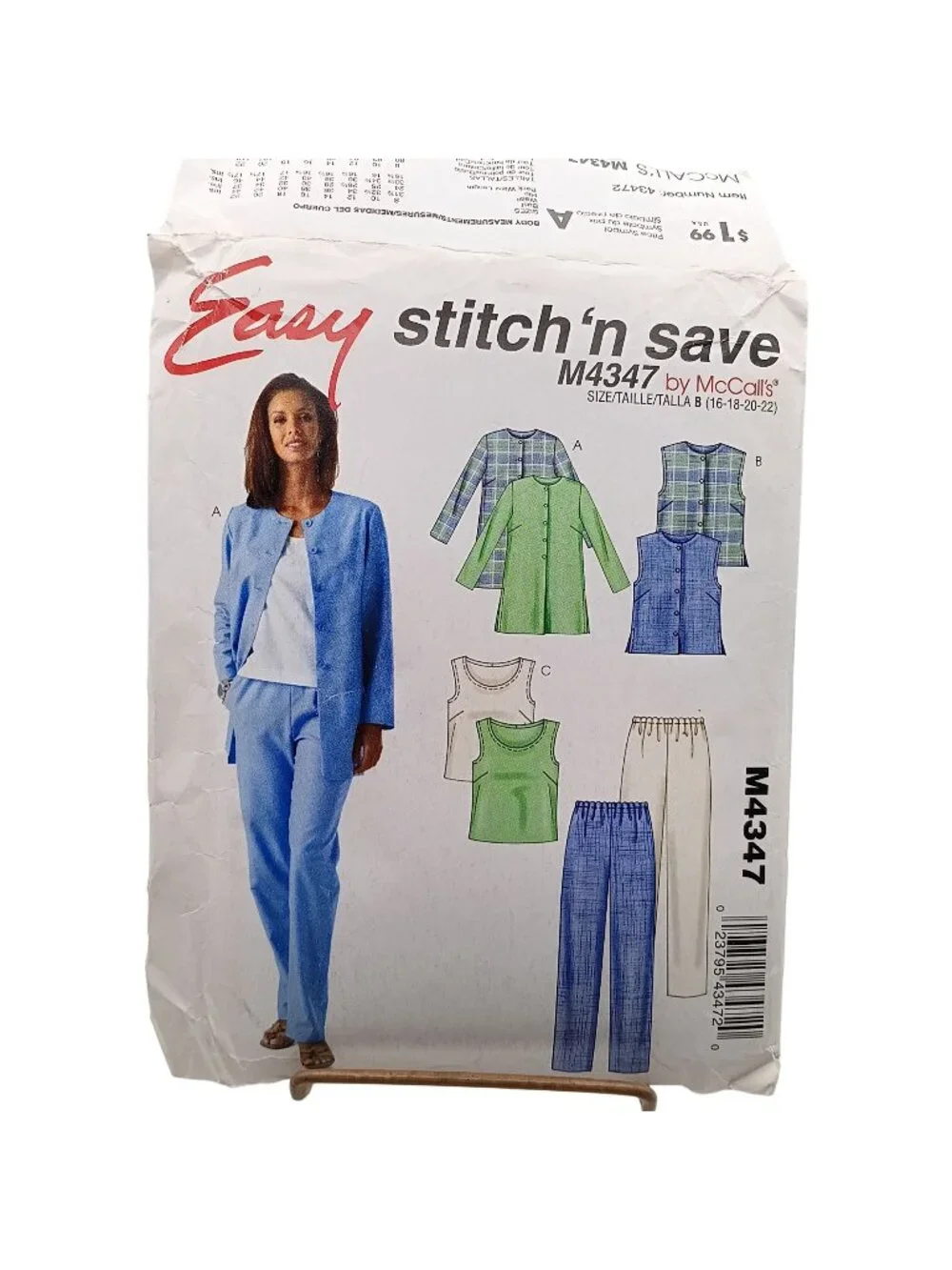 McCalls M4347 Vintage UNCUT Sewing Pattern Sz 16-22 Womens Petite Unlined Jacket